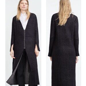 Zara Knit Wool Blend Long Maxi Cardigan Twisted Visible Seam with Zipper Size S